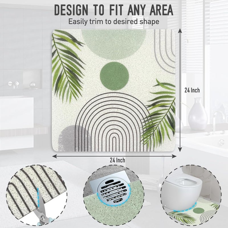 aquoechd Square Shower Mat, 24 x 24 Inch Non Slip Bohemia Shower Stall Mat, Quick-Dry PVC Loofah Bath Mat for Shower Tub Bathroom - Image 3
